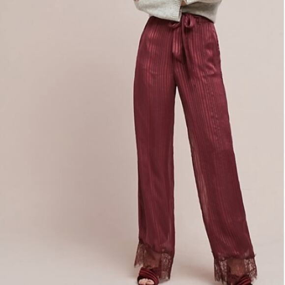 😍TULAROSA! Elegant Burgundy Lace Trim Pants - Picture 14 of 14